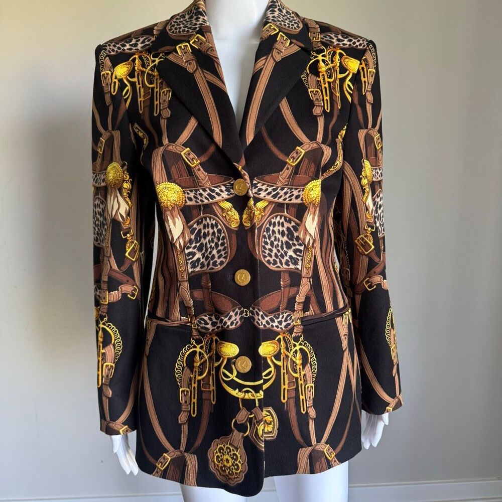 VTG Laurèl Escada Equestrian Baroque Blazer Jacket Leopard Gold Horsebit Power